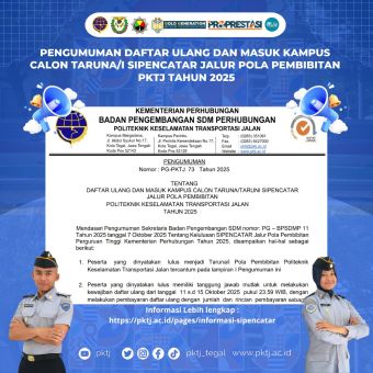 Pengumuman Jadwal Daftar Ulang dan Masuk Kampus Calon Taruna/Taruni Jalur Pola Pembibitan Tahun 2025