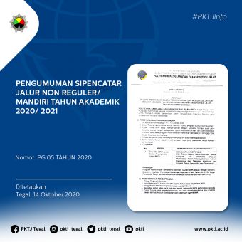 Pengumuman SIPENCATAR Jalur Non Reguler/ Mandiri Tahun Akademik 2020/2021