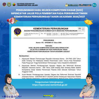Pengumuman Hasil Seleksi Kompetensi Dasar (SKD) SIPENCATAR Jalur Pola Pembibitan pada Perguruan Tinggi Kementerian Perhubungan Tahun 2026