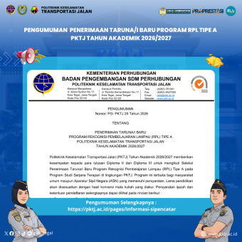 PKTJ Buka Penerimaan Taruna Baru Program Rekognisi Pembelajaran Lampau (RPL) Tipe A Tahun Akademik 2026/2027