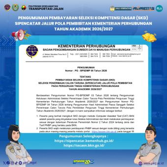 Pengumuman Pembayaran Seleksi Kompetensi Dasar (SKD) SIPENCATAR Pola Pembibitan Kemenhub Tahun 2026