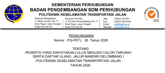 PKTJ Umumkan Peserta Lulus SIPENCATAR Jalur Mandiri Gelombang I Tahun 2026