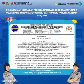 Pengumuman Kelulusan Peserta Seleksi Program RPL Tipe A Gelombang 2 Tahun Akademik 2026/2027
