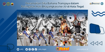 Penampilan Gita Bahana Transjaya dalam Peringatan Hari Bhayangkara ke-77 di Kota Tegal