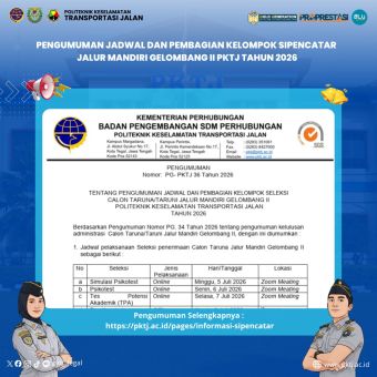 Pengumuman Jadwal dan Pembagian Kelompok SIPENCATAR Jalur Mandiri Gelombang II PKTJ Tahun 2026