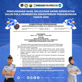 Pengumuman Hasil Kelulusan Akhir Sipencatar Jalur Pola Pembibitan Kemenhub Tahun 2025