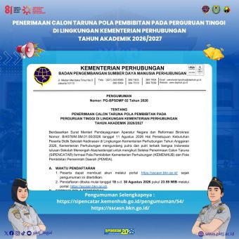 Pengumuman Penerimaan Calon Taruna Pola Pembibitan Perguruan Tinggi di Lingkungan Kementerian Perhubungan Tahun Akademik 2026/2027