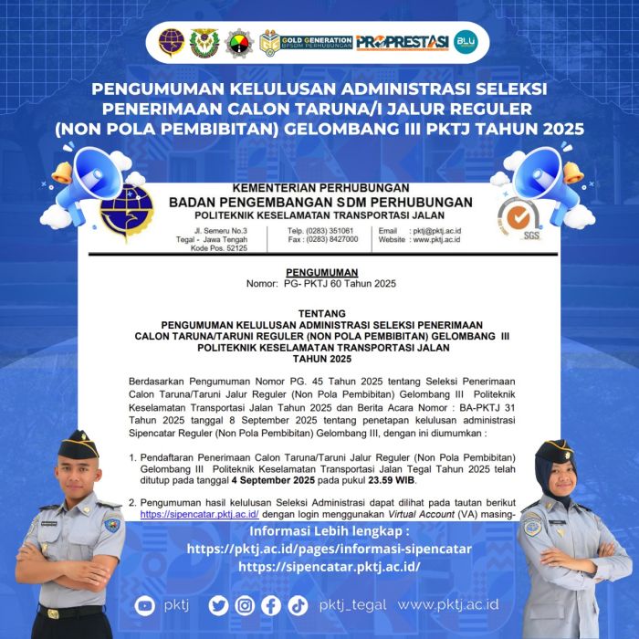 PENGUMUMAN KELULUSAN ADMINISTRASI SIPENCATAR REGULER NON POLBIT GELOMBANG III