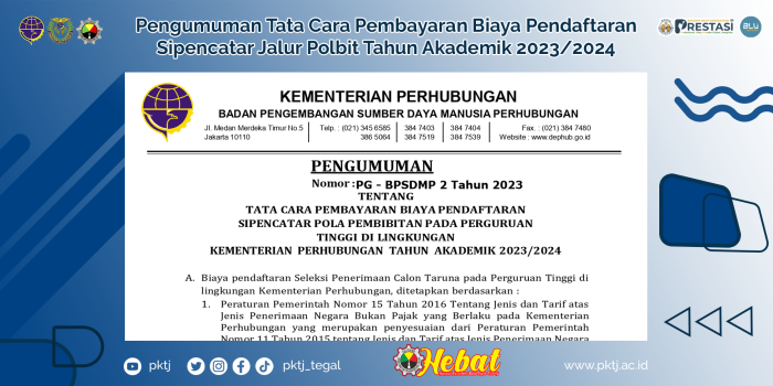 Pengumuman Tata Cara Pembayaran Biaya Pendaftaran Sipencatar Jalur Polbit Tahun Akademik 2023/2024