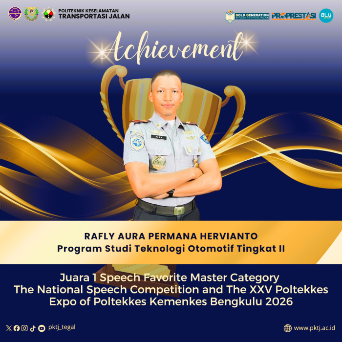 Taruna PKTJ Raih Juara 1 Speech Favorite Master Category pada The National Speech Competition and The XXV Poltekkes Expo of Poltekkes Kemenkes Bengkulu 2026