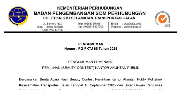 Pengumuman Pemenang Pemilihan (Beauty Contest) Kantor Akuntan Publik
