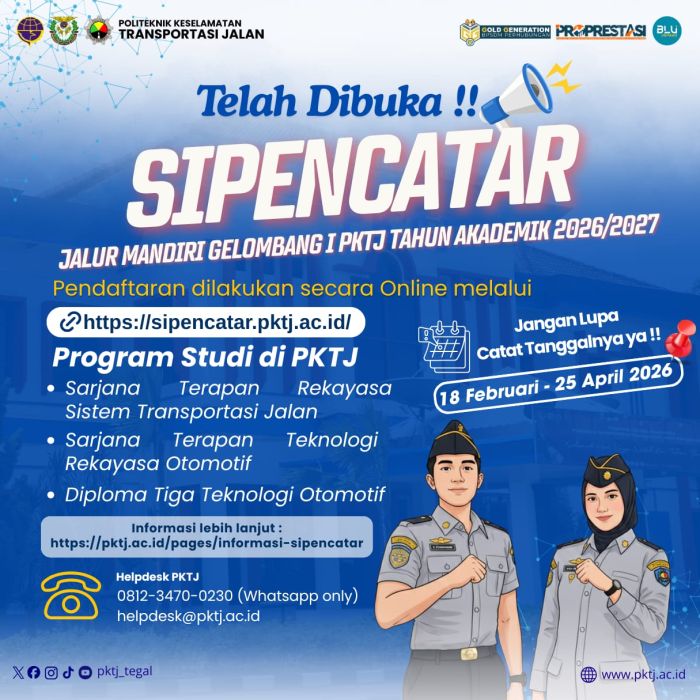 Pendaftaran SIPENCATAR Jalur Mandiri Gelombang I PKTJ 2026 Telah Dibuka