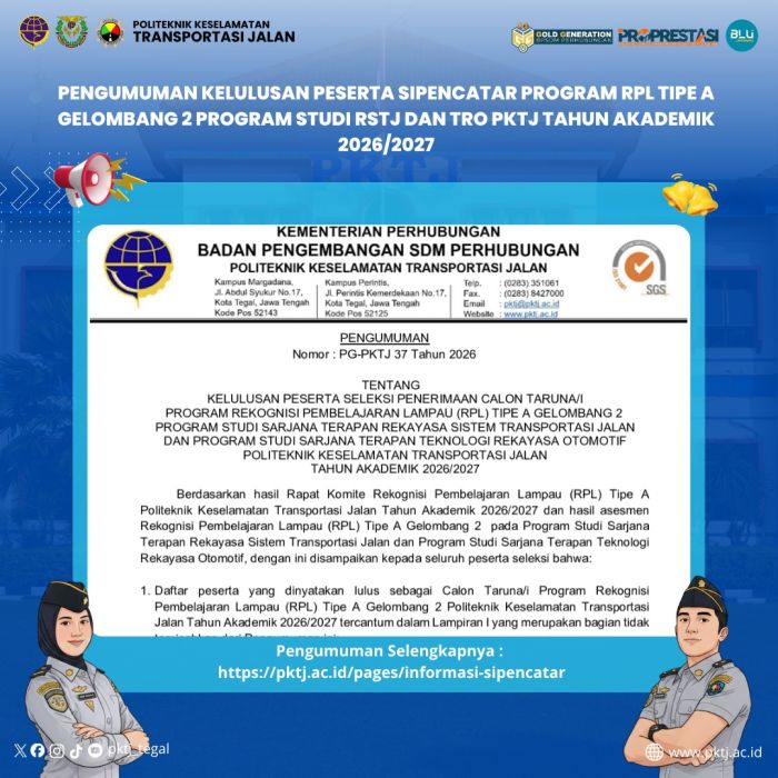 Pengumuman Kelulusan Peserta Seleksi Program RPL Tipe A Gelombang 2 Tahun Akademik 2026/2027