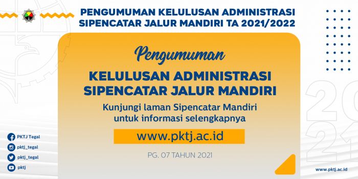 Pengumuman Kelulusan Seleksi Administrasi Sipencatar Jalur Mandiri 2021