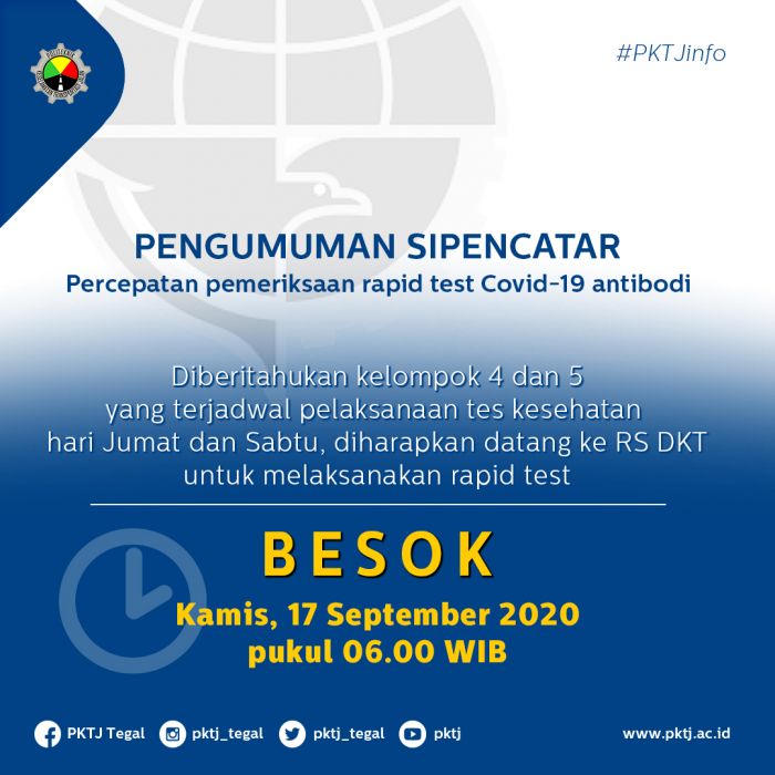 Pengumuman SIPENCATAR percepatan pemeriksaan rapid test Covid-19 antibodi